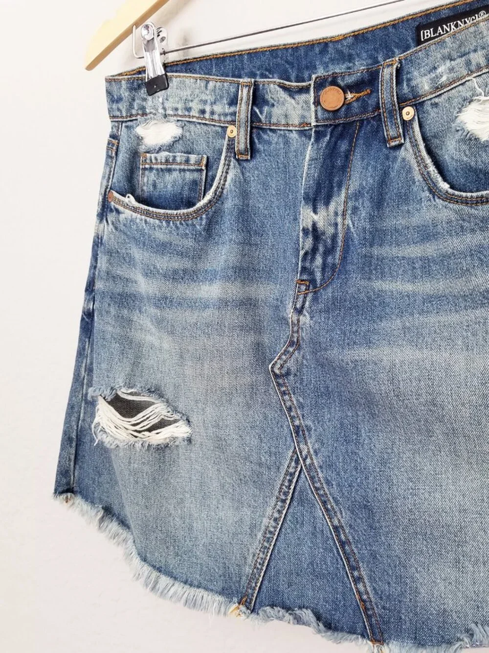 Blank NYC Denim Skirt 28 Fray Distressed Blue Jean Mini High Waist 100% Cotton